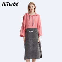 HiTurbo 스포츠 라지 비치타올 극세사 후드 판초타올, 그레이+네이비