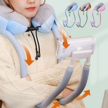 도매창고 쿠션 베개 핸드폰 목 거치대 목에거는 스마트폰 넥 거치대 자바라 누워서 간편거치 목걸이 침대 휴대용 차량, 목베개 핸드폰거치대, 핑크