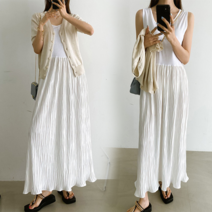 NewCare 여성 뷔스티에 롱원피스 여름 나시원피스 레이어드 주름원피스