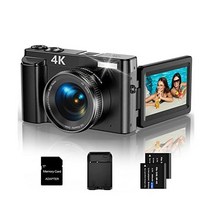 사진 비디오용 4K 디지털 카메라 48MP 자동 초점 유튜브 콤팩트 카메라용 16배 디지털 줌플래시 180도 30인치 플립 스크린 32G SD 카드 배터리 2개 충전기 포함