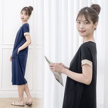 우일 데일리 PK 편안한 스판 인견 여성 배색 가오리 원피스 홈웨어 3335