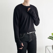 지금JIIGEUM 오버핏 핸드 워머 티셔츠 긴팔 라운드 레이어드 이너