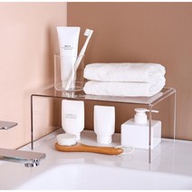투명 아크릴 ㄷ자 테이블 다용도 수납 선반 주방 싱크대 상부장 하부장 책상 냉장고 정리대 다용도 다목적, 가로 30cm 세로 20cm 높이 15cm