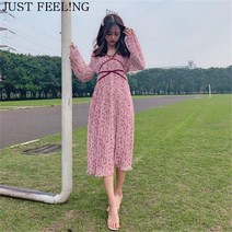 JUST FEEL!NG 비치원피스 빅사이즈 바캉스룩 플라워 쉬폰 여성원피스