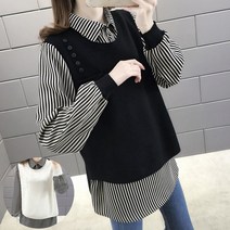 일체형 포멀 셔츠+포켓조끼 2in1 블라우스