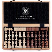 A&A 프리미엄 15인치 우드 접이식 체스 및 체커 세트 너도밤나무, 메이플 amp 월넛 인레이가 있
