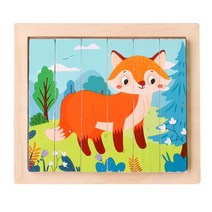 입체퍼즐 크리 에이 티브 스트립 4 양면 3 차원 나무 Jigasaw 퍼즐 동물 패턴 블록 정렬 및 어린이위한 장난감을 스태킹, [05] Fox
