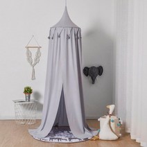 pom-pom tassel girls room canopy bed curtains round hang dome 모기장 유아용 침대 canopy kids baby 모기 커튼 for, 두꺼운 회색, 240x50cm