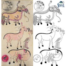 영수화 1 민화 도안 본그림 민화그리기 본 공모전 취미 원데이클래스 컬러링 수업자료 민화본, 일반용지(얇은 백상지), 중형