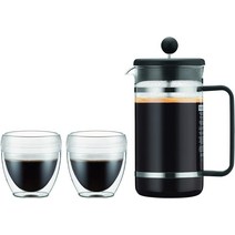 Bodum 비스트로 세트 비산 방지 프렌치 프레스 커피 메이커 (963.9 g(34온스)) 및 2팩 Pavina 아웃도어 텀, 한개옵션0