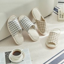 데코뷰 멜란체크 린넨 거실 실내화, 베이지 남성용