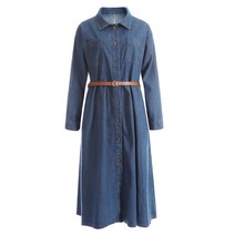 [KT알파쇼핑]보니 여성 데님 벨트 카라넥 긴팔 미디원피스 BRC-WDR-8214-진청