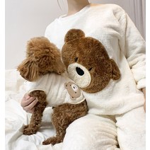 [애완커플잠옷] (조끼&잠옷 세트) 강아지 견주 커플룩 곰돌이 조끼 잠옷, 견주옷, 브라운