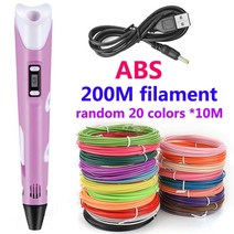 어린이 3d펜 3d프린터 저온3d펜 드로잉 간단조작 DIY 3d용품 3D 펜 인쇄 프린터 PLA 필 라 멘 트 1.75mm LCD 화면 연필 아이 교육 생일 선물, [34] Pink 200M ABS