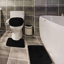 Golden Linens 3 Piece Bath Rug Set Solid Color Pattern Carved Extra Soft Touch and Absorbent Bathroo, Black