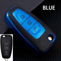 명품차키케이스 bmw디스플레이키 벤츠차키 3버튼 TPU + 가죽 자동차 키 케이스 커버 포드 레인저 C-Max 포, 03 Blue only case