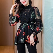 블라우스 여 봄 프리미엄 레이스 패치 프렌치 탑 초선예쁜 양기
