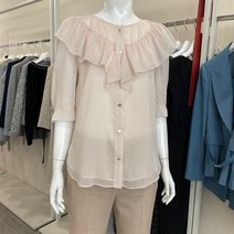 케이엘 KL 5부 숄더프릴 로맨틱 블라우스 핑크 KWBLLF0700