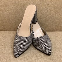 폭신 여성 심플 체크 펌프스 뮬 블로퍼 힐 bt355
