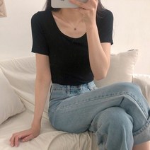 [7color/핏예쁨 ] 슬림핏 무지 유넥 반팔 티셔츠_체리체리
