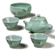 국보 청자상감 운학문 3인 다기세트 (5Pcs Set), 1세트