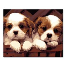 DIY캔버스페인팅 명화그리기 유화 그림 세트 액자, A04_꼬마강아지