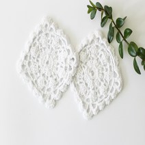홈데코 사각 티코스터(화이트)핸드메이드 코바늘 뜨개도일리, 1p