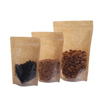 전면투명 후면크라프트 지퍼스탠드 봉투 13x20+3.5cm 100장 /건조과일봉투/건조나물봉투/견과류봉투/빵봉투/지퍼봉투/크라프트봉투, 1개