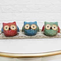 골드디자인 도자기 부엉이 저금통 3P SET 부엉이장식품 인테리어장식소품
