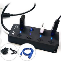 셀인스텍 USB3.0 4포트 개별스위치 USB확장 연장 USB허브, USB3.0 HUB-S430+연장선1.5M+전용아답터