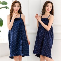 이라인 국산 샤무즈 로즈도트 끈 골프가운, 여_네이비(블루패턴)F