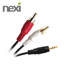 넥시[NEXI] 1스테레오 2RCA케이블 오디오 스피커 TV 3.5mm 1Stereo to 2RCA, 5M