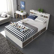 케이컴퍼니 이음수납헤드 더블 서랍침대세트(독립포켓매트리스), 화이트그레이