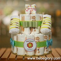 초록이 기저귀케익2단-1단계_신생아용(하기스기저귀28개+양말+무형광손수건)완성품, 여아용_1단계_신생아용