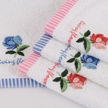 (주)타올인 행복한 꽃 자수 행주 50g 35x40cm 순면행주 주방행주, 파랑
