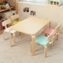 일루일루 프로스 어린이 유아 책상세트 스퀘어형 (책상 1개+의자 2개), 내추럴책상+민트의자2개