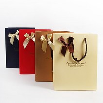 리본 선물포장 종이가방 쇼핑백, 옐로우(중)