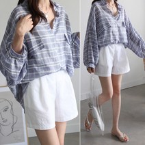 하늘바라기 여성용 아이링 퍼프 체크 남방