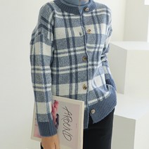 플레이팝 여성용 체크 노카라 가디건