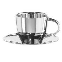 Oggi 더블 월 커피 컵 177.4ml + 소서 세트, Stainless Steel, 1개
