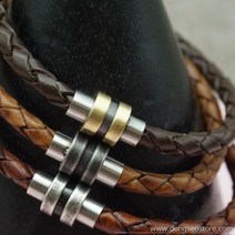 동서스토어 빈티지 스텐 자석 마감-2단홈(4 5.6mm) 가죽팔찌 재료 추천, 은버니쉬-6mm