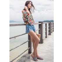 스트라이프 밀짚 슬리퍼