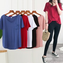 빅걸스토리 여성용 1213 V넥 포켓 시원한 데일리 기본 반팔 티셔츠