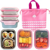 클린 스텐도시락 + 주머니 세트, 03_스텐도시락 혼합3단+파우치세트_핑크