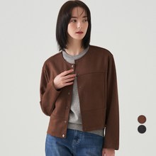  ELLE PARIS 여성용 라운드넥 스웨이드 자켓 