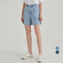  ELLE PARIS 원핀턱 하프 데님쇼츠 