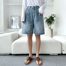  잘빠진 여성용 하프 빈티지 루즈핏 데님 반바지 
