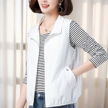  여성용 봄 여름 중년 빅사이즈 숏 조끼 캐주얼 민소매 바람막이 베스트 