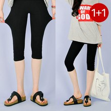  1+1 면스판 여름 7부 빅사이즈 여성레깅스 2장세트 7XL까지 