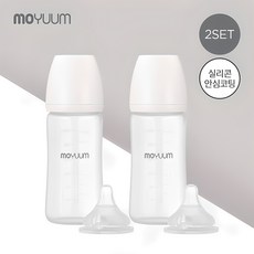 [모윰] 안심코팅 노꼭지 유리젖병 240ml 2팩 + 젖꼭지(2p), 젖꼭지 단계:3단계